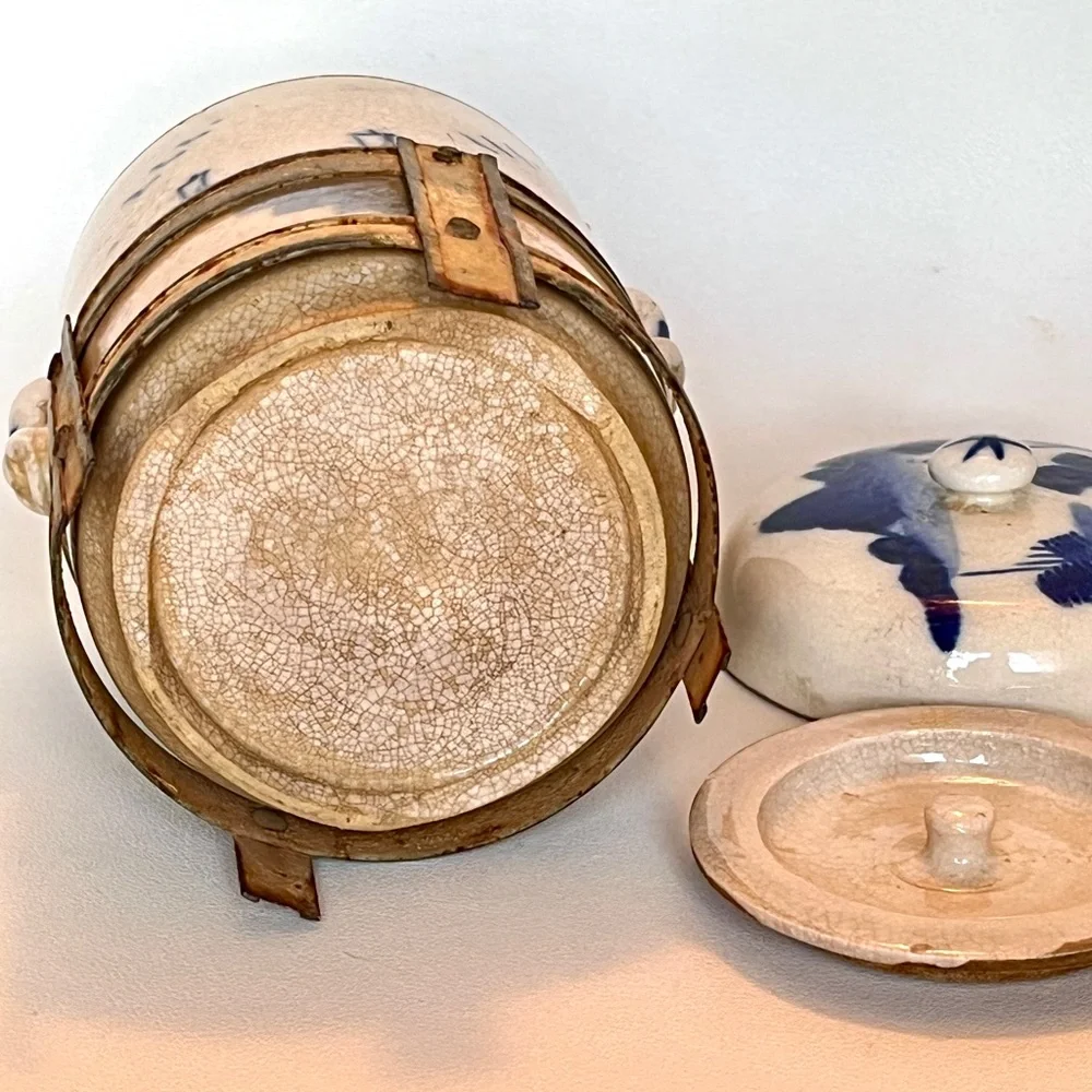 Chinese Tea Caddy Porcelain Canister Double Lid Herb Infuser Apothecary Jar